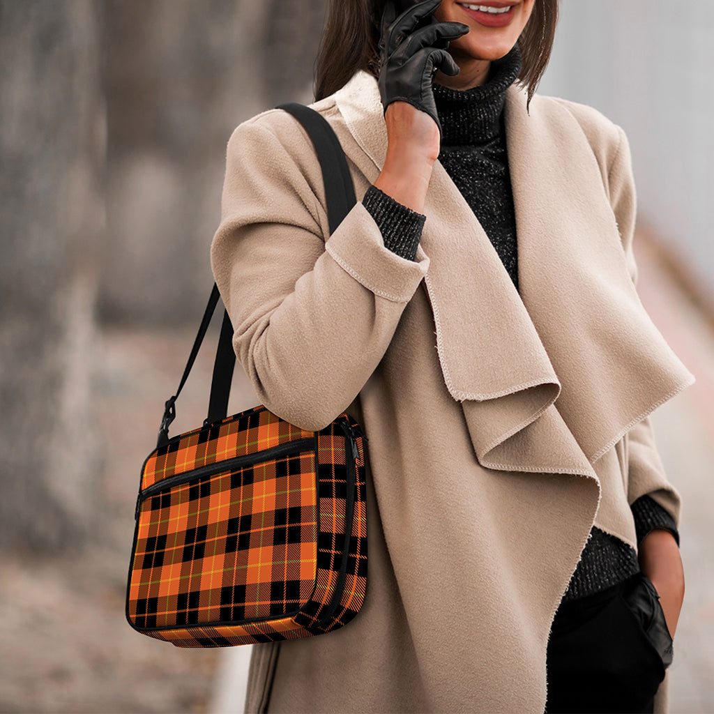 Orange Black And Yellow Tartan Print Double Strap Bible Bag