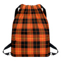 Orange Black And Yellow Tartan Print Drawstring Backpack