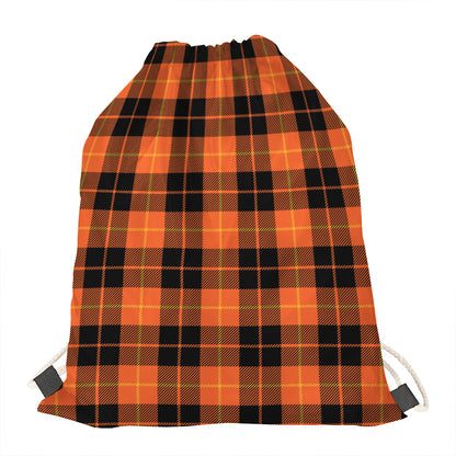 Orange Black And Yellow Tartan Print Drawstring Bag