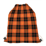 Orange Black And Yellow Tartan Print Drawstring Bag