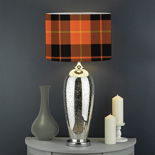 Orange Black And Yellow Tartan Print Drum Lamp Shade