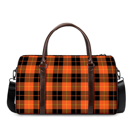 Orange Black And Yellow Tartan Print Duffle Bag