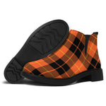 Orange Black And Yellow Tartan Print Flat Ankle Boots