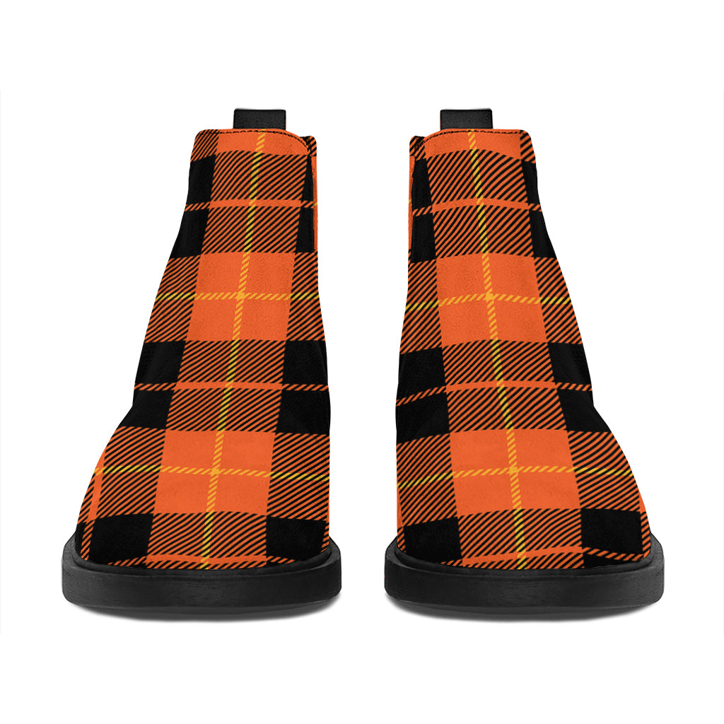 Orange Black And Yellow Tartan Print Flat Ankle Boots