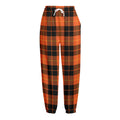 Orange Black And Yellow Tartan Print Fleece Lined Knit Pants