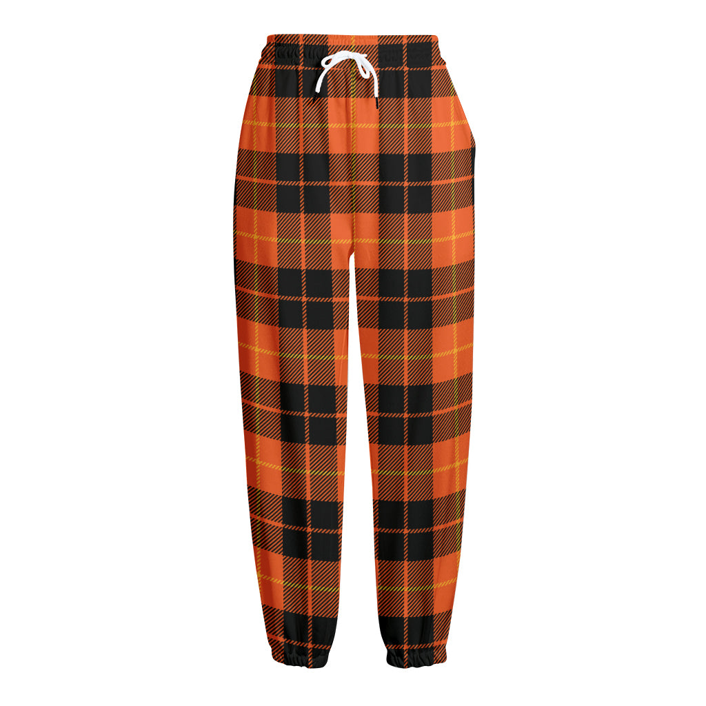 Orange Black And Yellow Tartan Print Fleece Lined Knit Pants