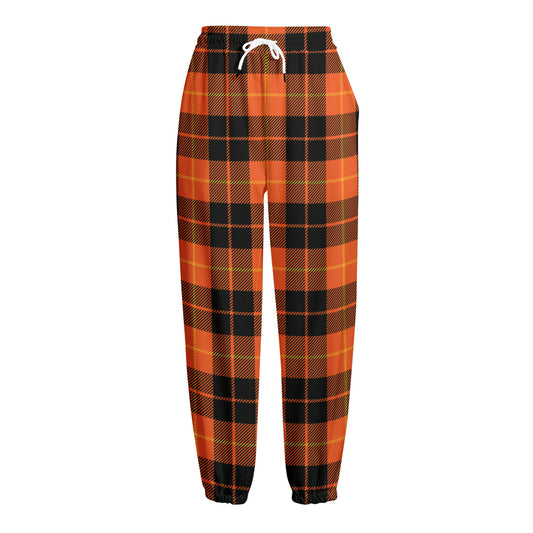 Orange Black And Yellow Tartan Print Fleece Lined Knit Pants