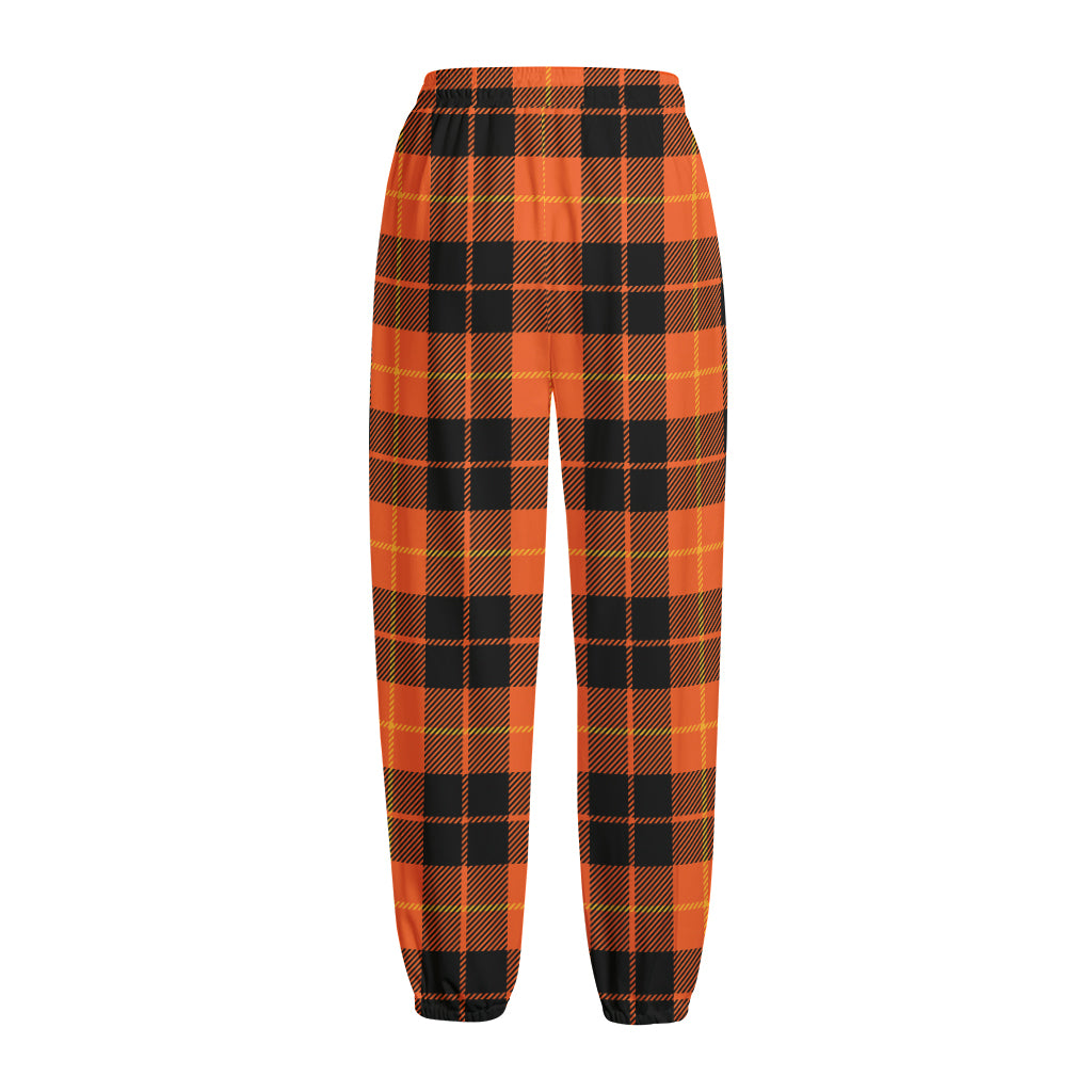 Orange Black And Yellow Tartan Print Fleece Lined Knit Pants