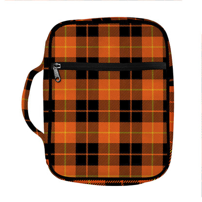 Orange Black And Yellow Tartan Print Front Pocket Bible Bag