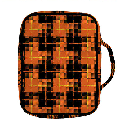 Orange Black And Yellow Tartan Print Front Pocket Bible Bag