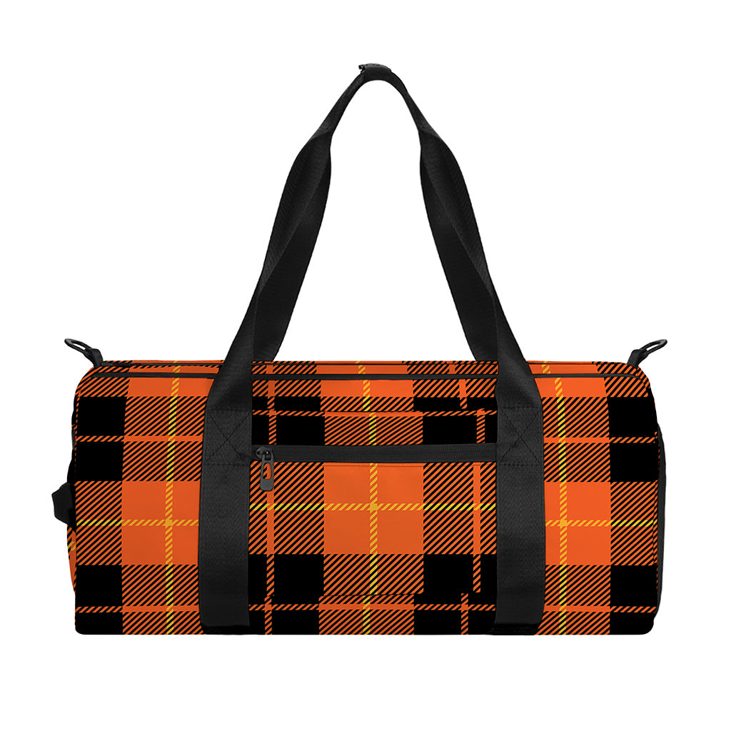 Orange Black And Yellow Tartan Print Gym Bag