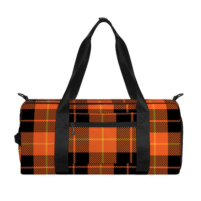 Orange Black And Yellow Tartan Print Gym Bag