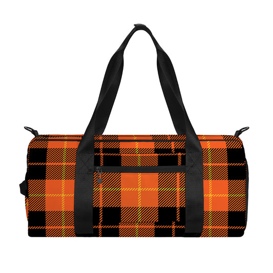Orange Black And Yellow Tartan Print Gym Bag