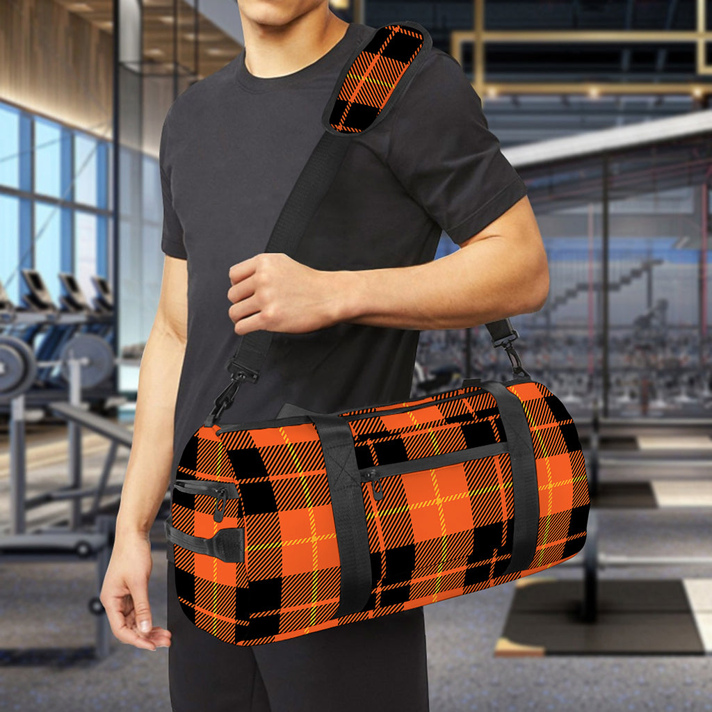 Orange Black And Yellow Tartan Print Gym Bag