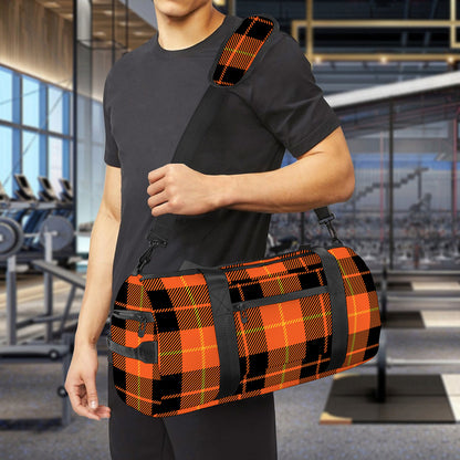 Orange Black And Yellow Tartan Print Gym Bag