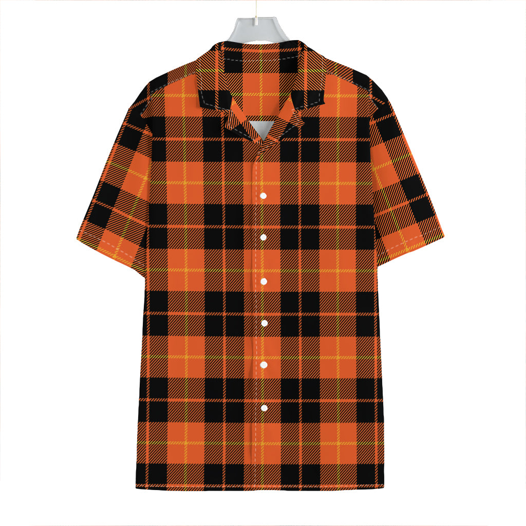 Orange Black And Yellow Tartan Print Hawaiian Shirt
