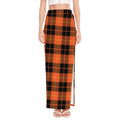Orange Black And Yellow Tartan Print High Slit Maxi Skirt