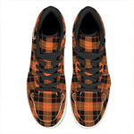 Orange Black And Yellow Tartan Print High Top Leather Sneakers