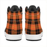 Orange Black And Yellow Tartan Print High Top Leather Sneakers