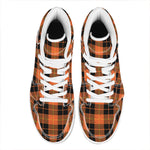 Orange Black And Yellow Tartan Print High Top Leather Sneakers
