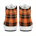 Orange Black And Yellow Tartan Print High Top Leather Sneakers