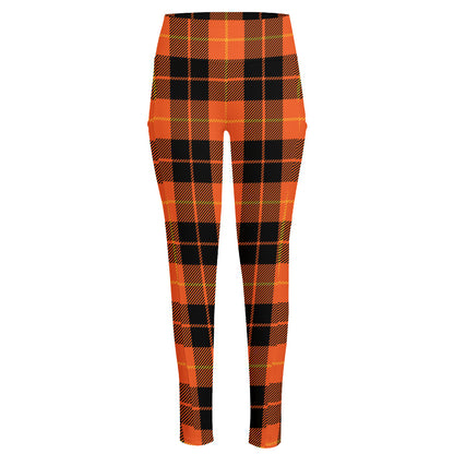 Orange Black And Yellow Tartan Print High-Waisted Pocket Leggings