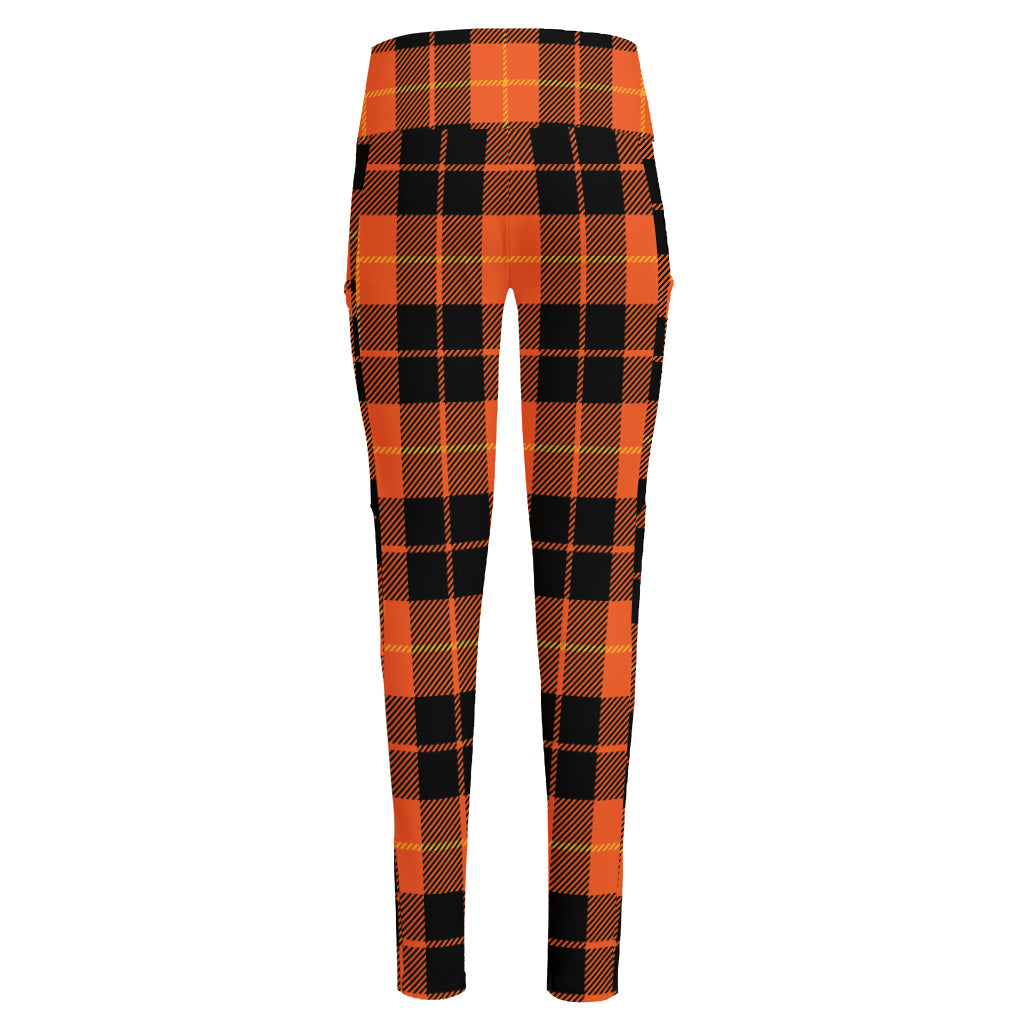 Orange Black And Yellow Tartan Print High-Waisted Pocket Leggings