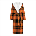 Orange Black And Yellow Tartan Print Hooded Bathrobe