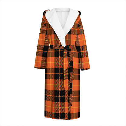 Orange Black And Yellow Tartan Print Hooded Bathrobe