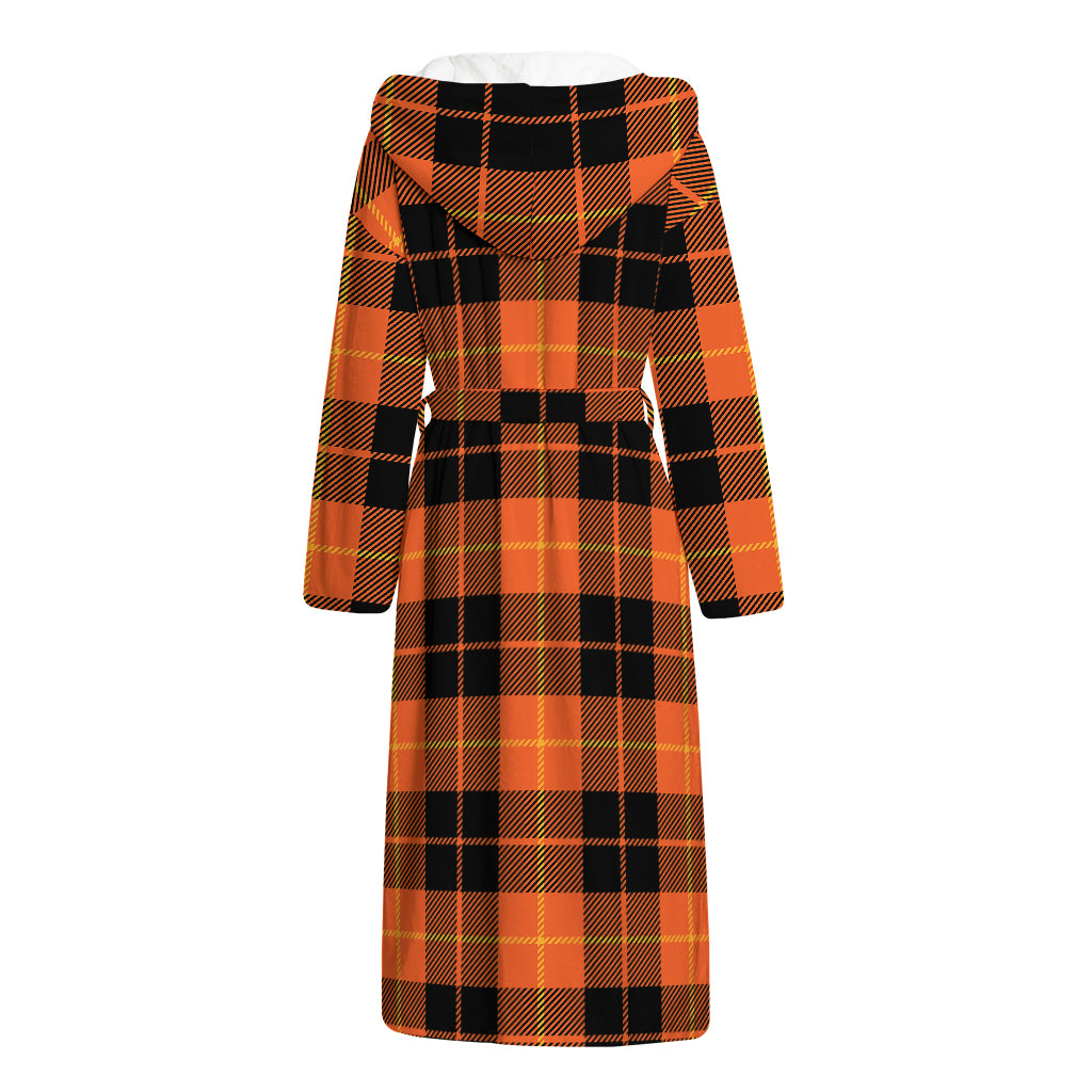 Orange Black And Yellow Tartan Print Hooded Bathrobe