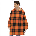 Orange Black And Yellow Tartan Print Hoodie Blanket