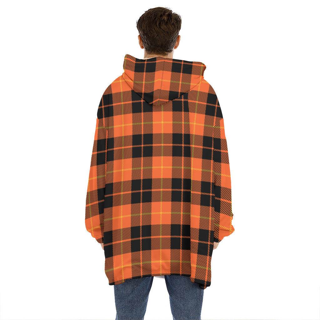 Orange Black And Yellow Tartan Print Hoodie Blanket