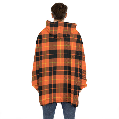 Orange Black And Yellow Tartan Print Hoodie Blanket