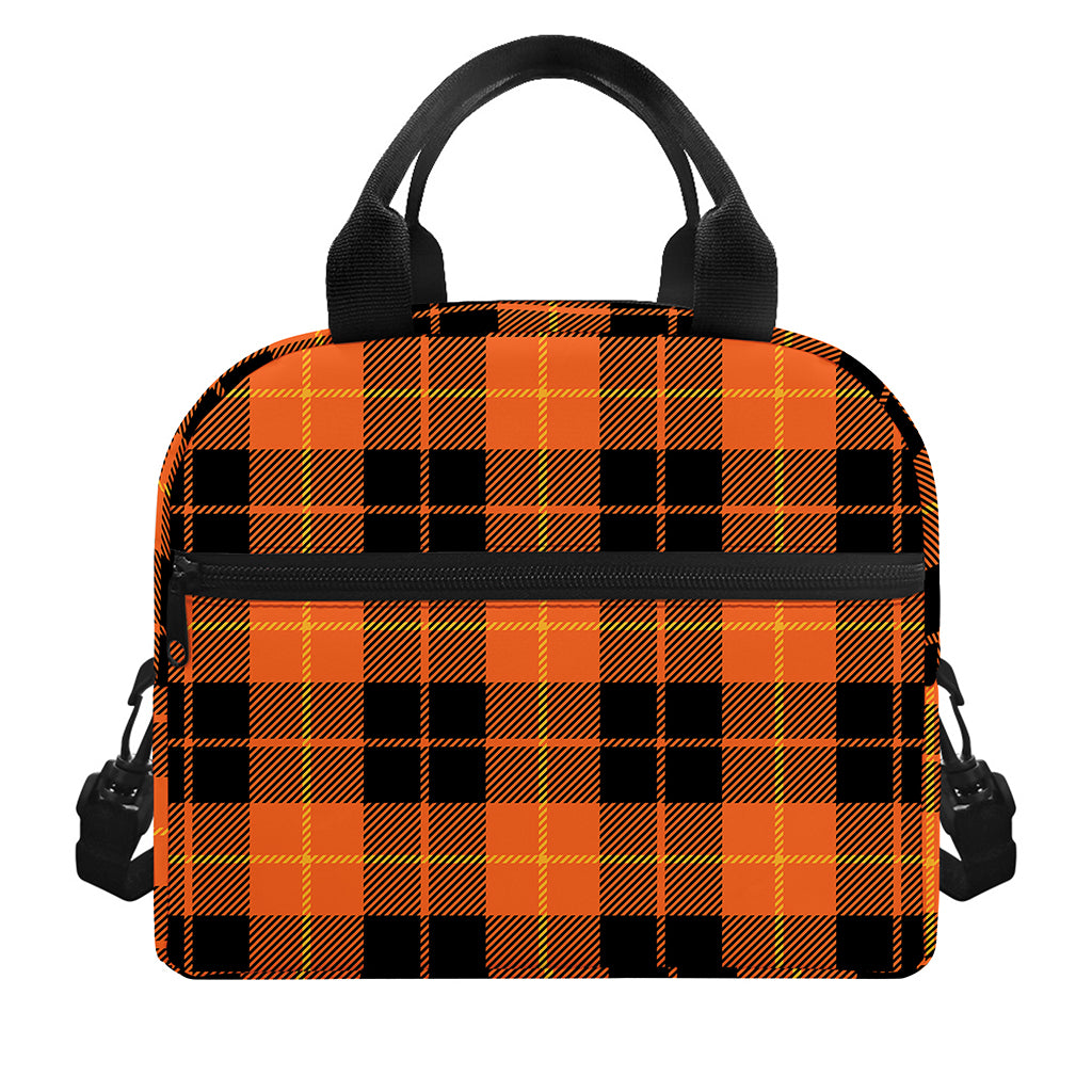 Orange Black And Yellow Tartan Print Insulated Lunch Bag