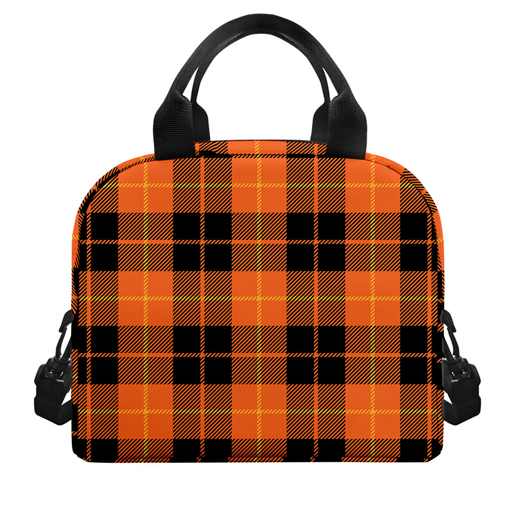 Orange Black And Yellow Tartan Print Insulated Lunch Bag