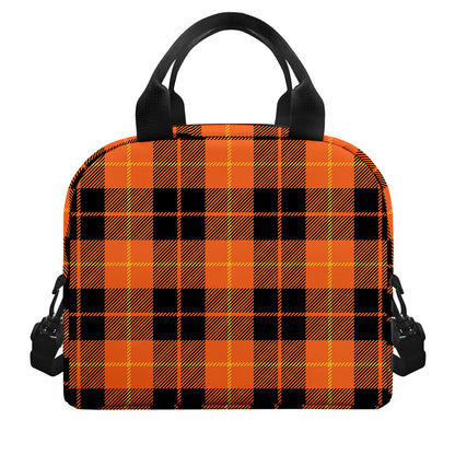Orange Black And Yellow Tartan Print Insulated Lunch Bag