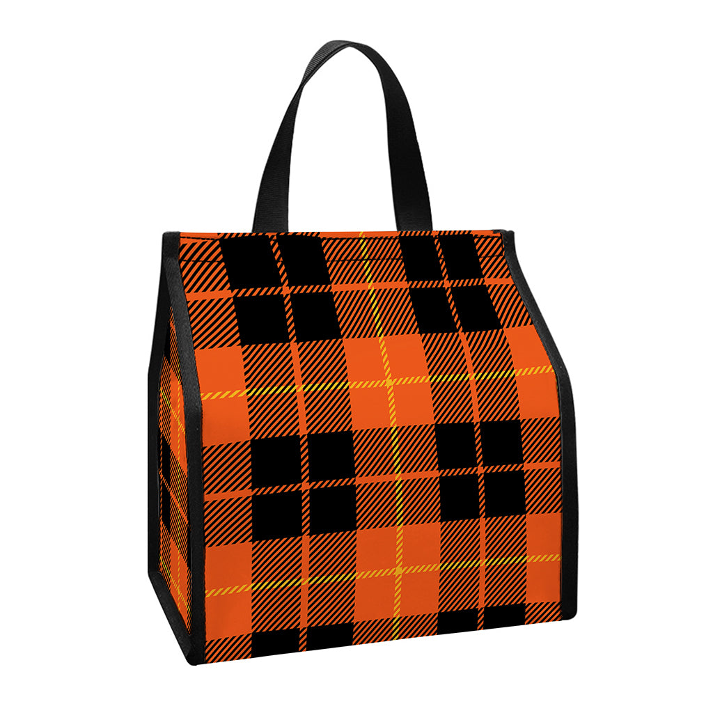 Orange Black And Yellow Tartan Print Insulated Lunch Tote