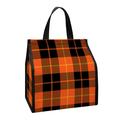 Orange Black And Yellow Tartan Print Insulated Lunch Tote