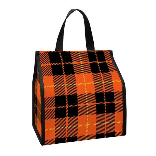 Orange Black And Yellow Tartan Print Insulated Lunch Tote