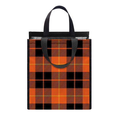 Orange Black And Yellow Tartan Print Insulated Lunch Tote