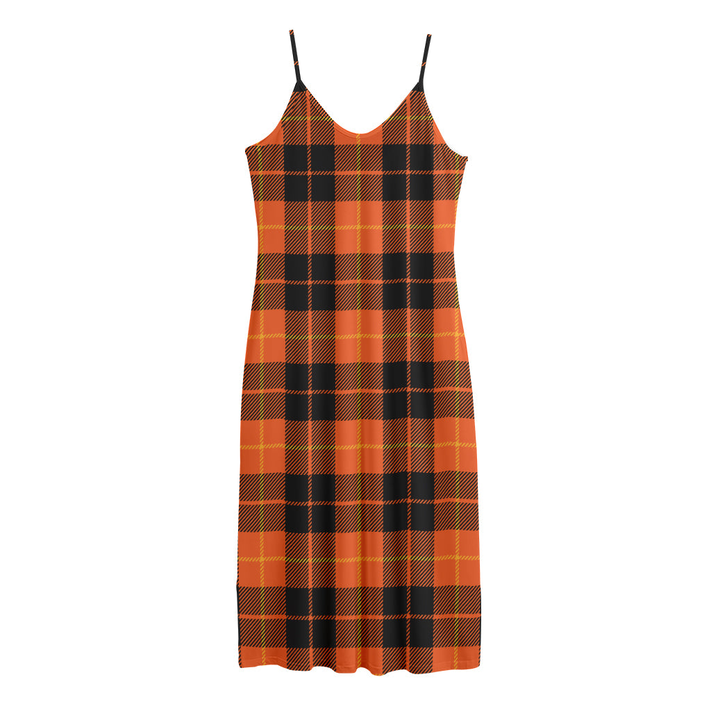 Orange Black And Yellow Tartan Print Jersey Midi Cami Dress