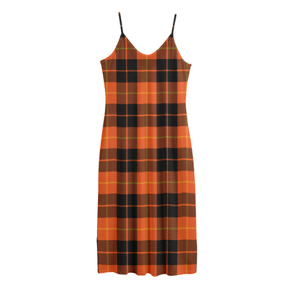 Orange Black And Yellow Tartan Print Jersey Midi Cami Dress
