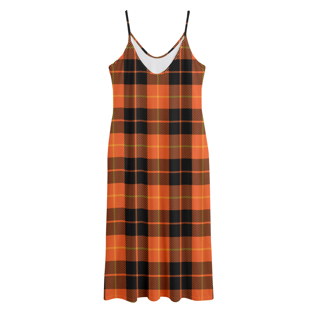Orange Black And Yellow Tartan Print Jersey Midi Cami Dress