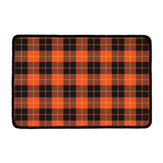 Orange Black And Yellow Tartan Print Kitchen Mat