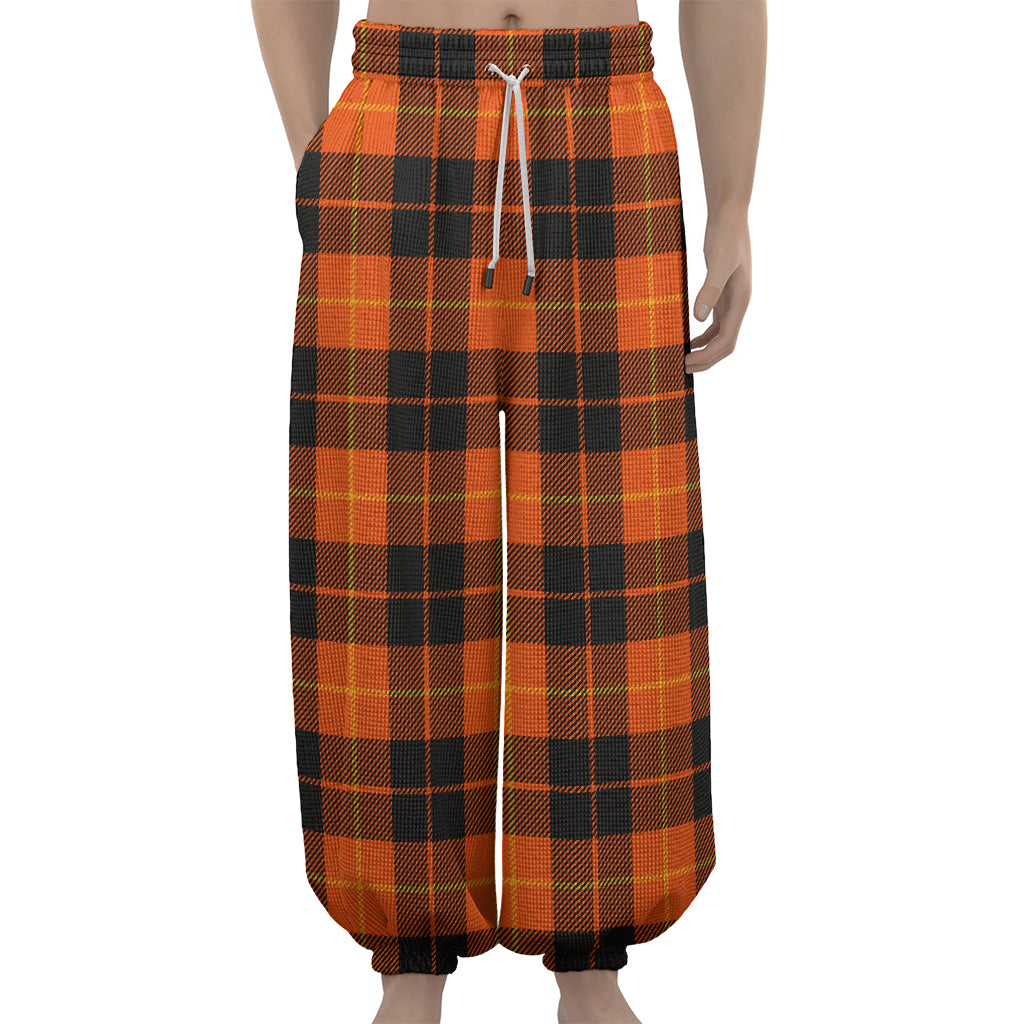 Orange Black And Yellow Tartan Print Lantern Pants
