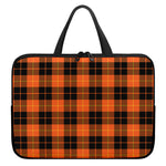 Orange Black And Yellow Tartan Print Laptop Sleeve With Handle