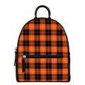 Orange Black And Yellow Tartan Print Leather Backpack