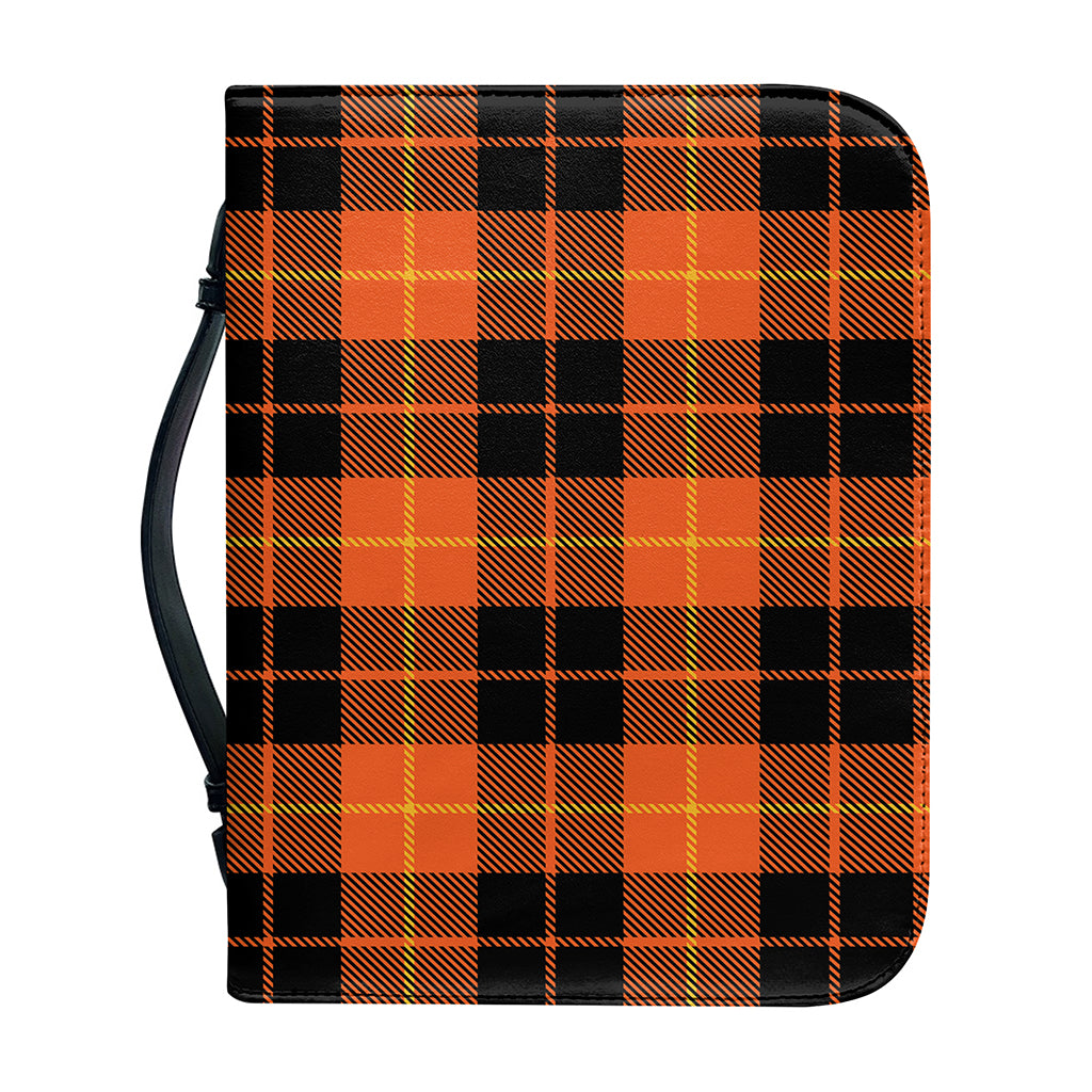 Orange Black And Yellow Tartan Print Leather Bible Cover