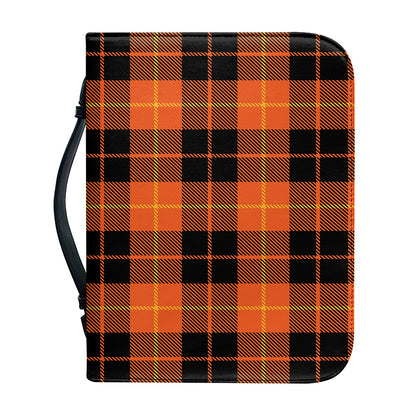 Orange Black And Yellow Tartan Print Leather Bible Cover