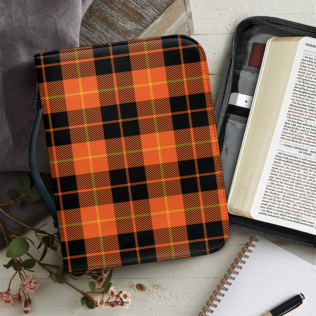 Orange Black And Yellow Tartan Print Leather Bible Cover